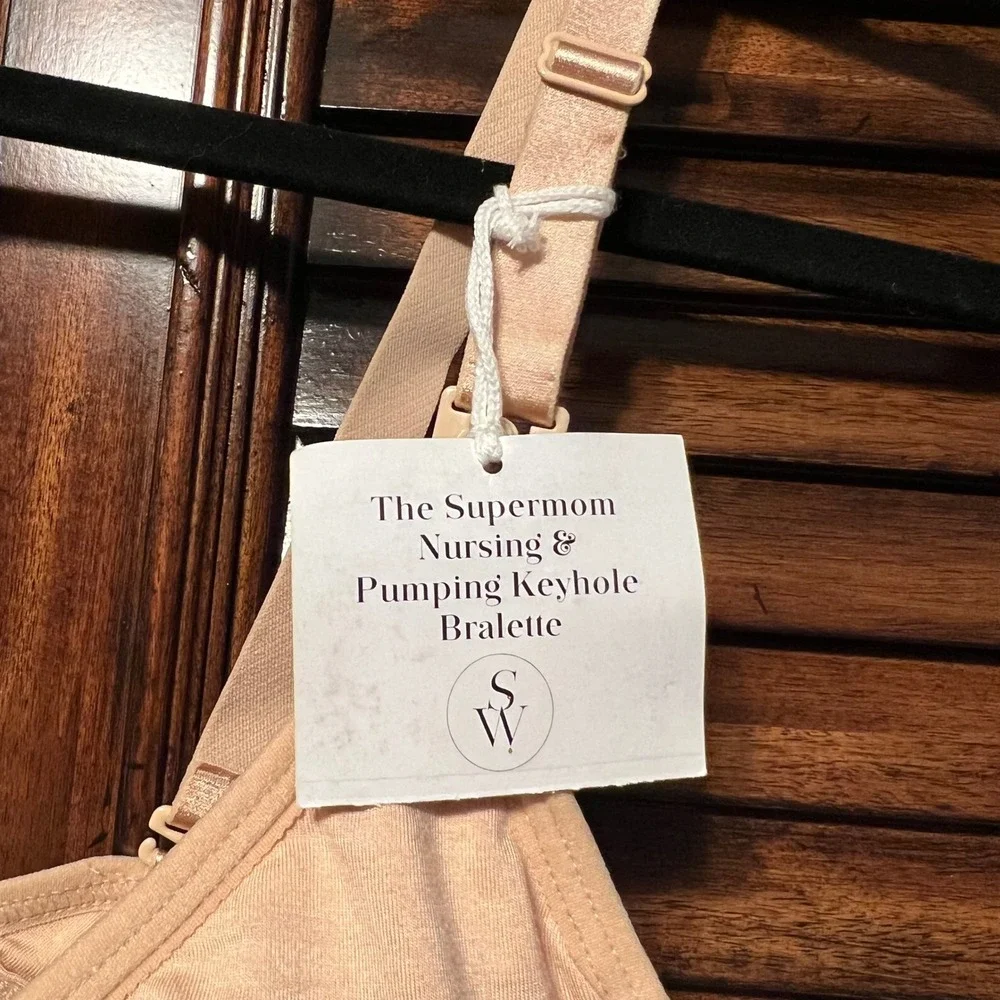 NWT Simple Wishes Supermom Nursing, Pumping Keyhole Bralette Beige Med Full Cup